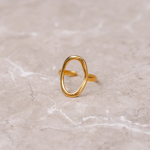 Anel Abstrato Contorno Orgânico Banhado em Ouro 18K
