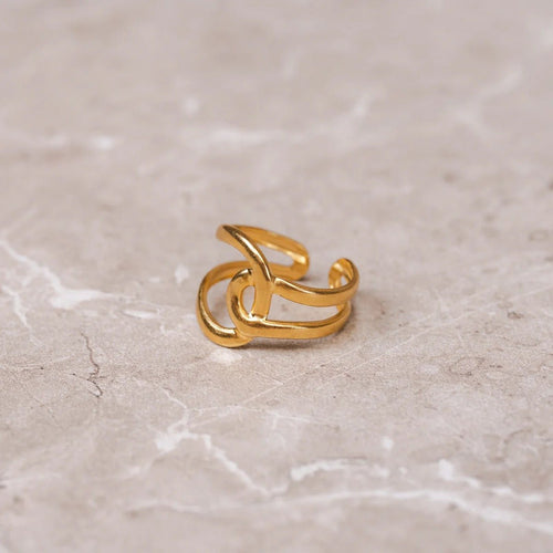 Anel Abstrato Elos Ajustável Banhado em Ouro 18K