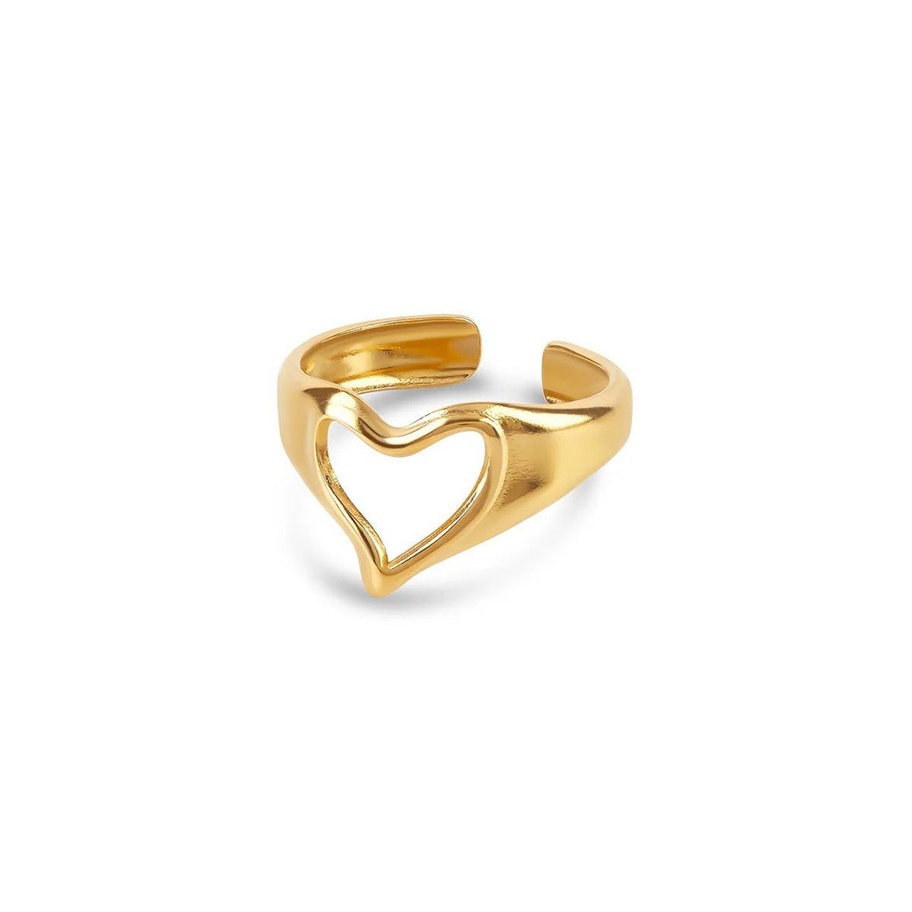 Anel Coração Abstrato Ajustável Banhado em Ouro 18K