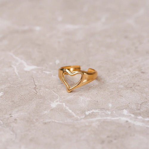 Anel Coração Abstrato Ajustável Banhado em Ouro 18K