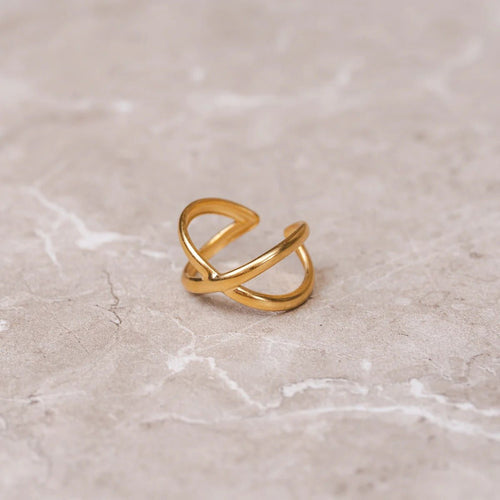 Anel Cruzado Minimal Ajustável Banhado em Ouro 18K