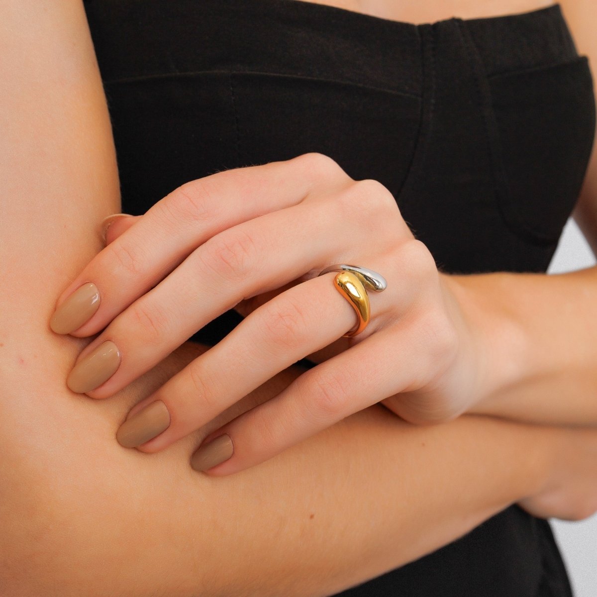 Droplet Adjustable Ring | Gold & Silver Mix