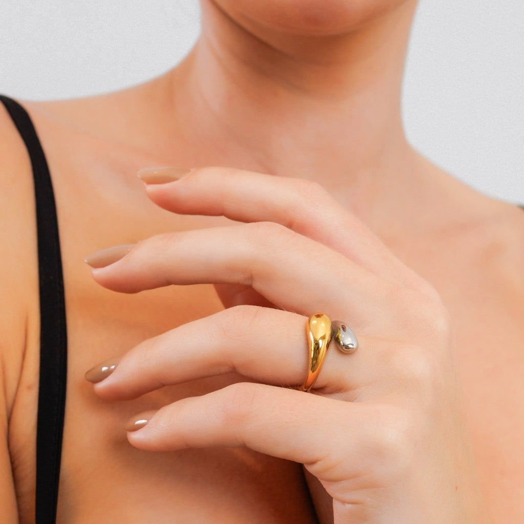 Droplet Adjustable Ring | Gold & Silver Mix
