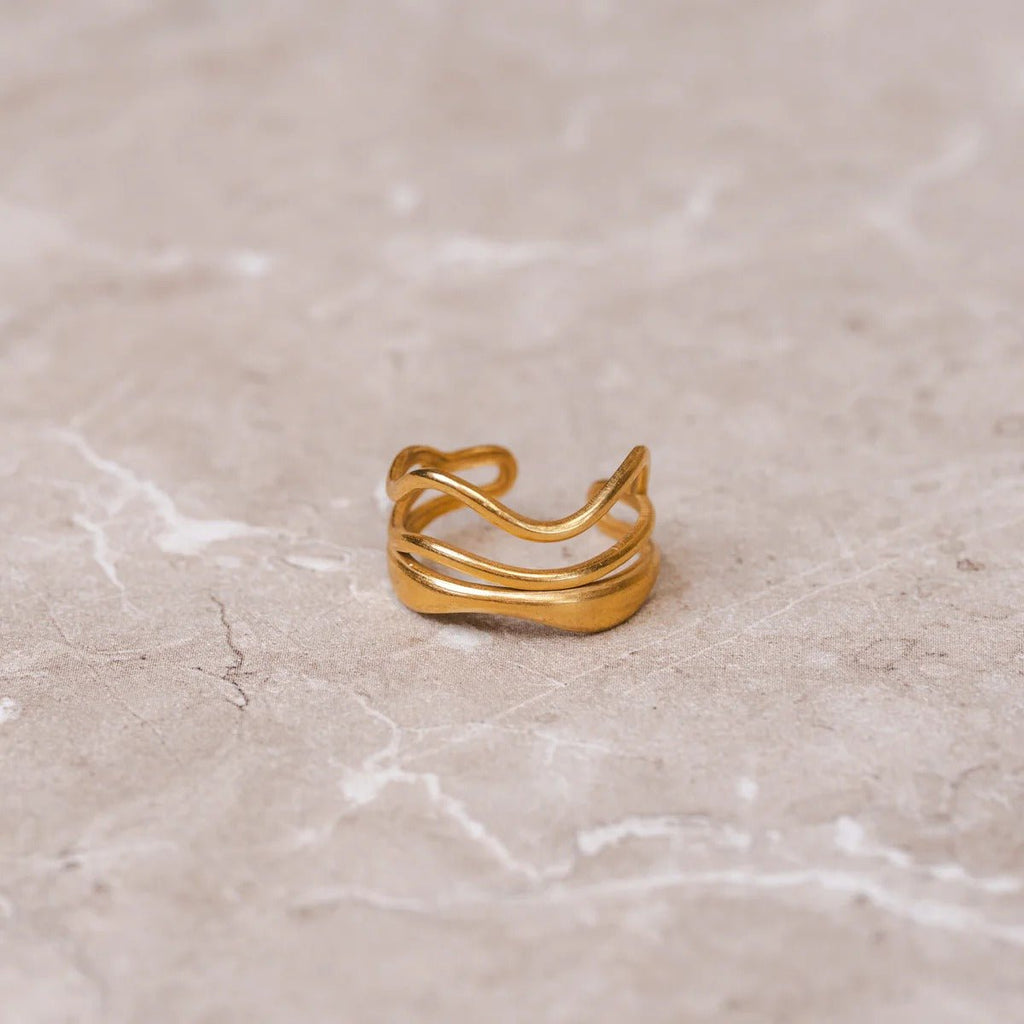 Anel Ondas Ajustável Banhado em Ouro 18K