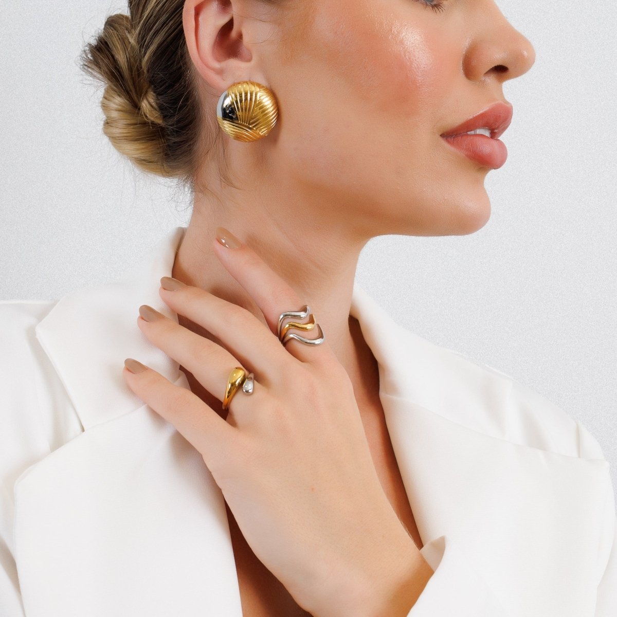 Waves Adjustable Ring | Gold & Silver Mix