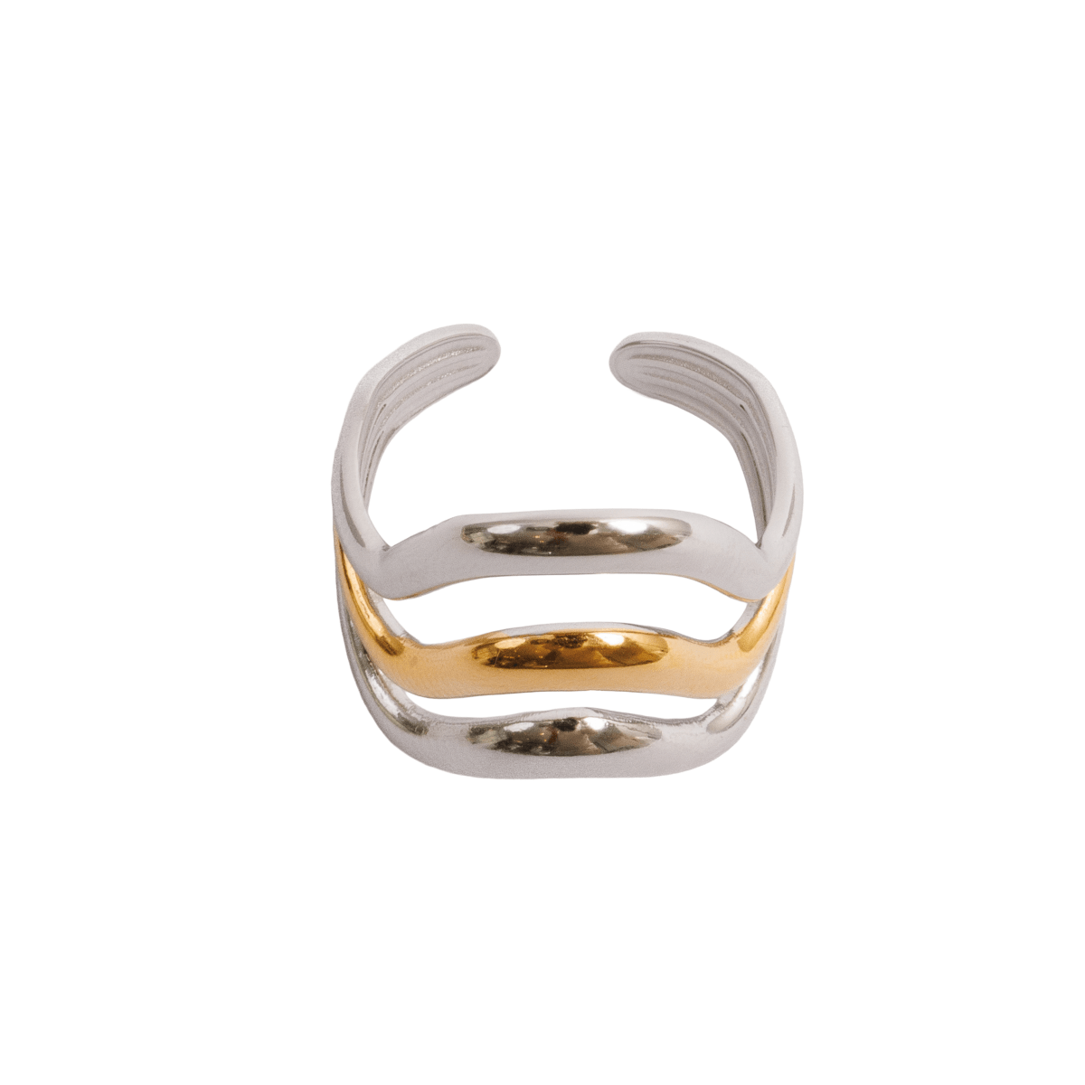 Waves Adjustable Ring | Gold & Silver Mix