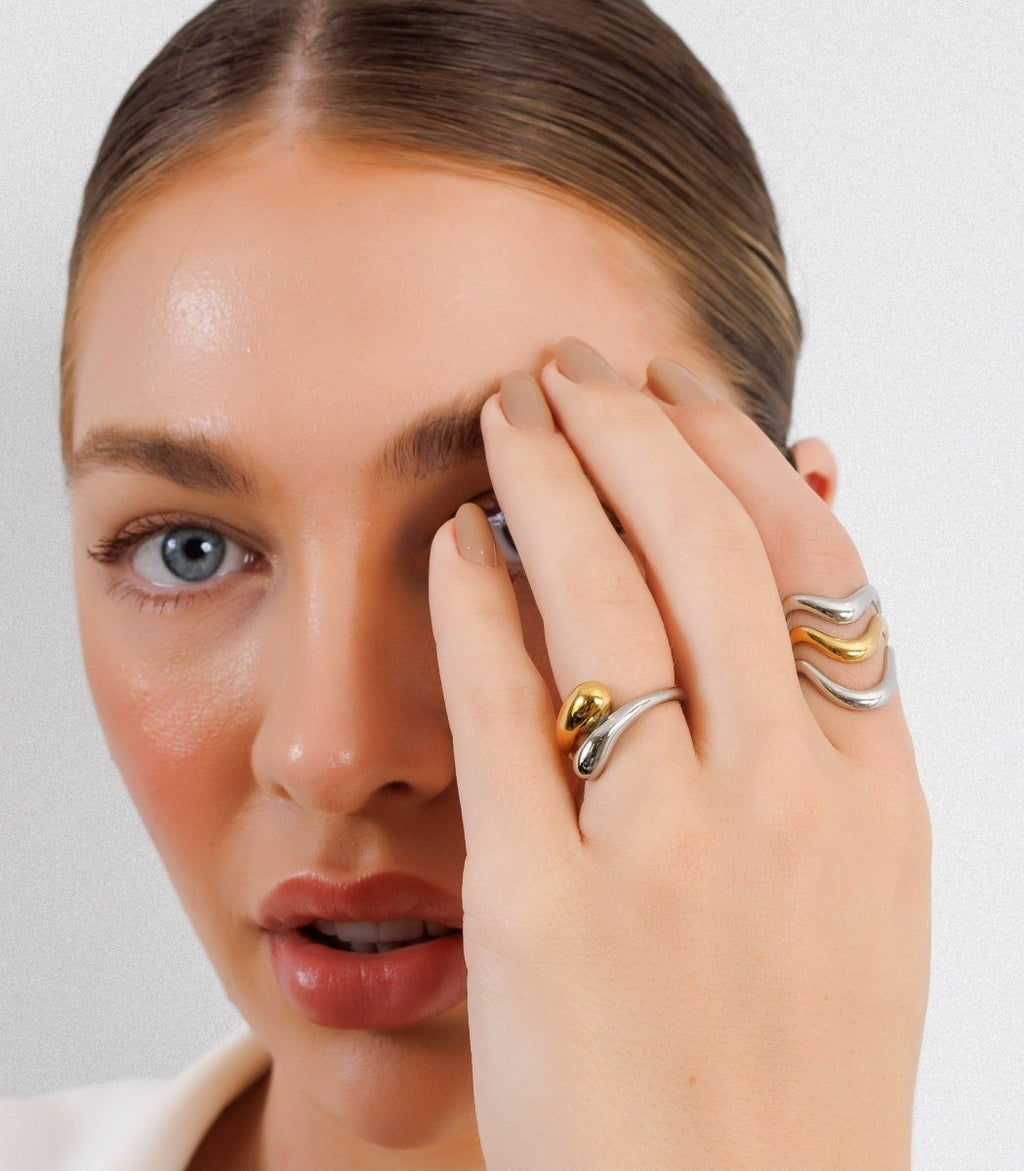 Waves Adjustable Ring | Gold & Silver Mix