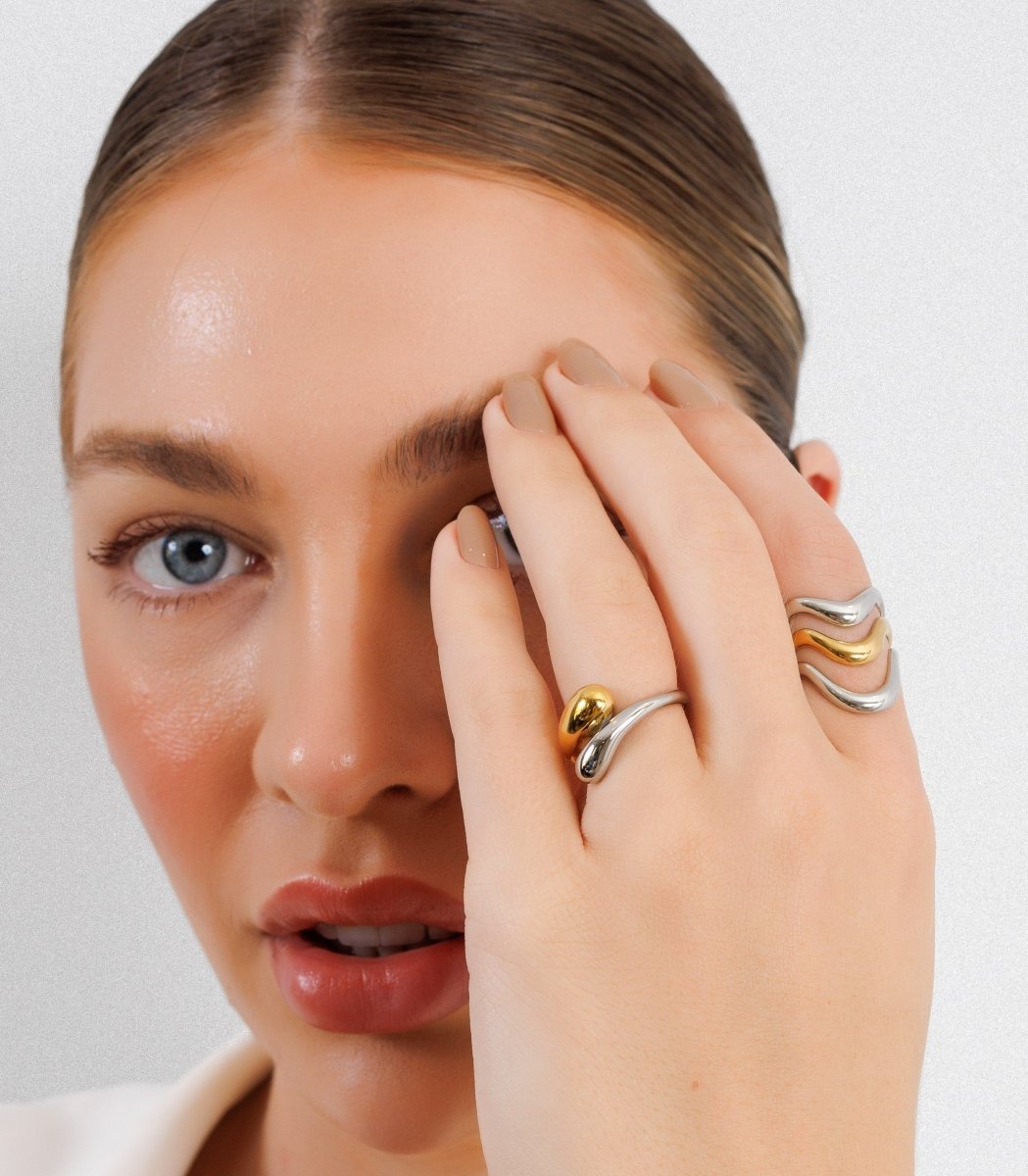 Waves Adjustable Ring | Gold & Silver Mix