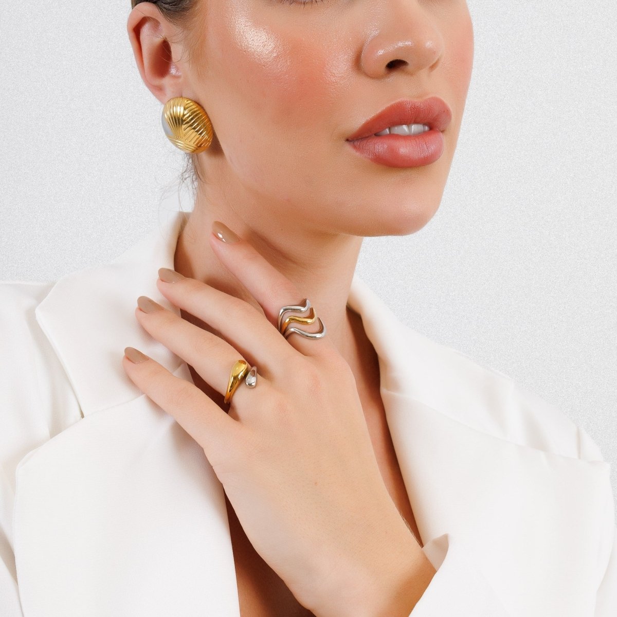 Waves Adjustable Ring | Gold & Silver Mix
