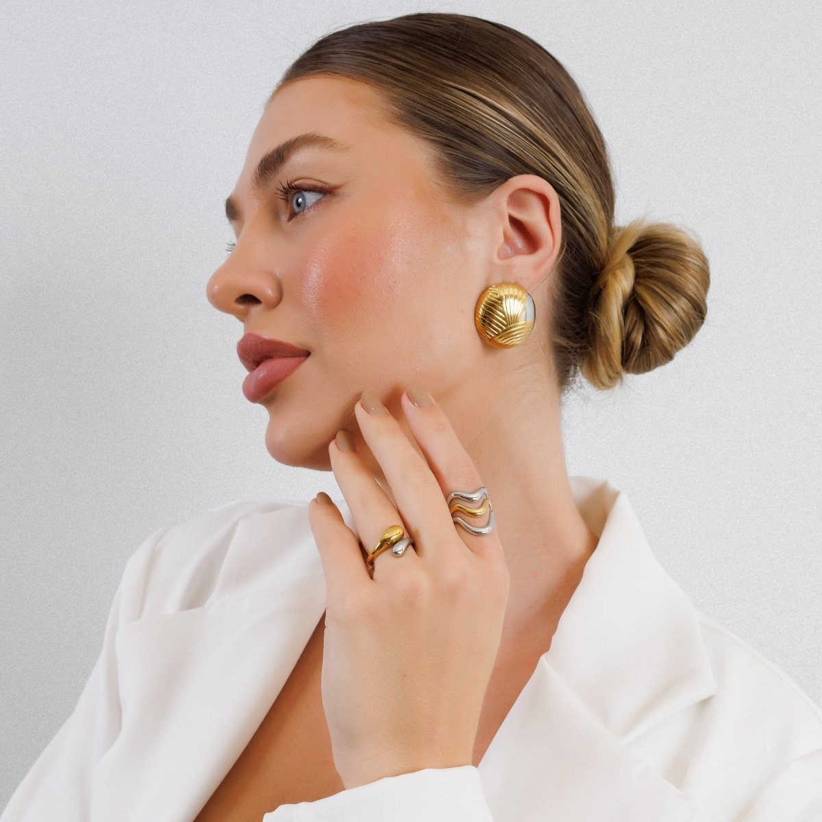 Waves Adjustable Ring | Gold & Silver Mix