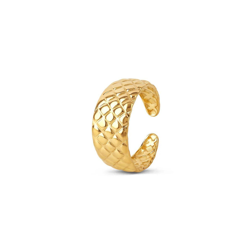 Anel Trama Luxuosa Ajustável Banhado em Ouro 18K