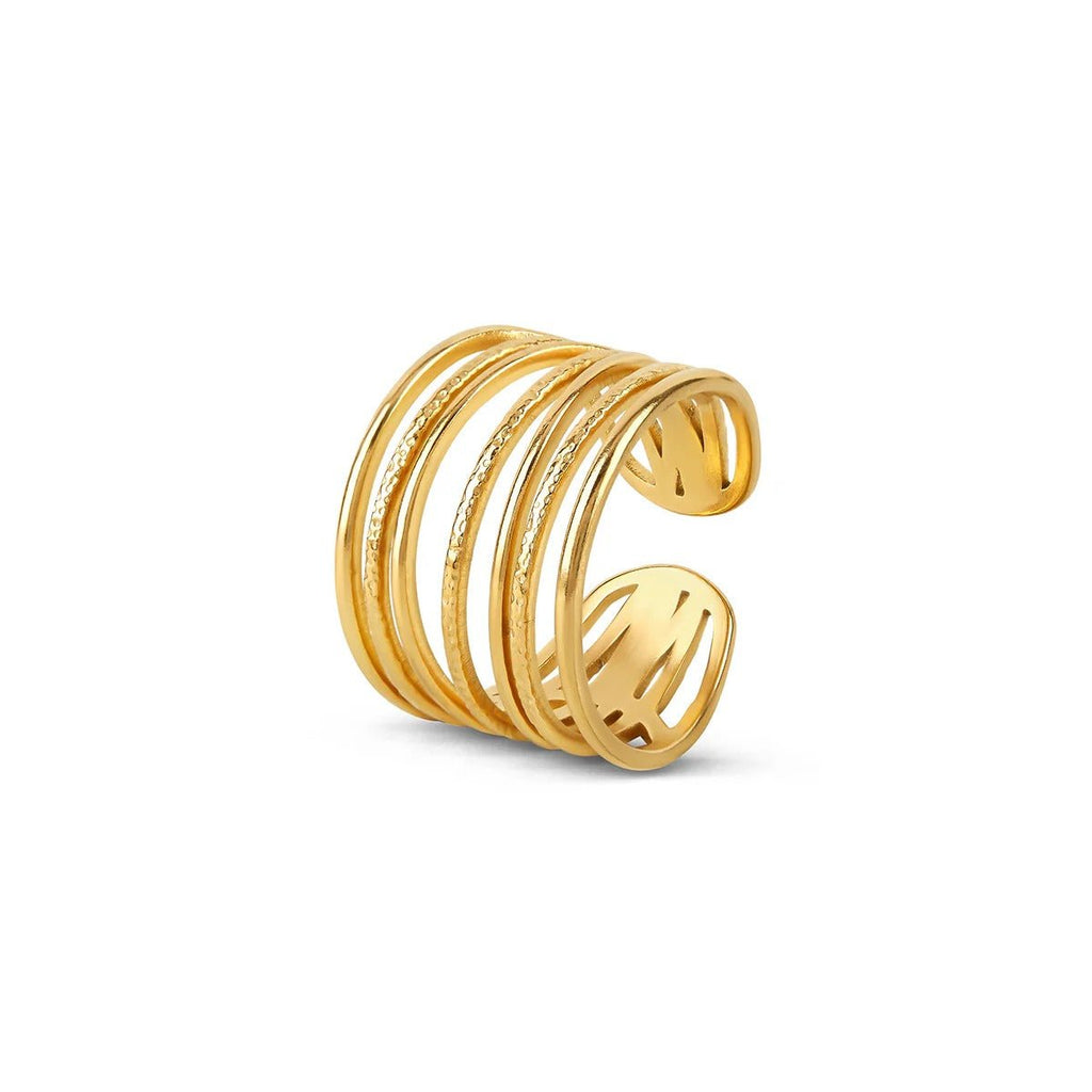 Anel Tramas Ajustável Banhado em Ouro 18K