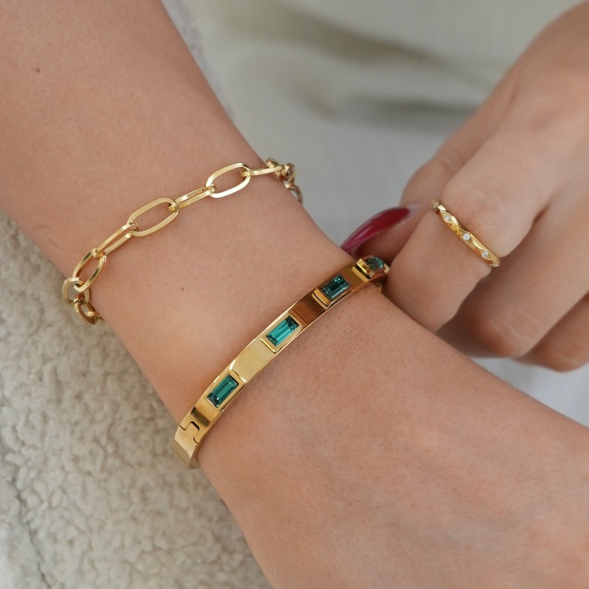 Green Navette Crystal Bracelet | 18K Gold
