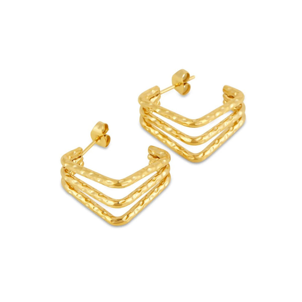 Brinco Amelie Triplo Divisões Banhado em Ouro 18K