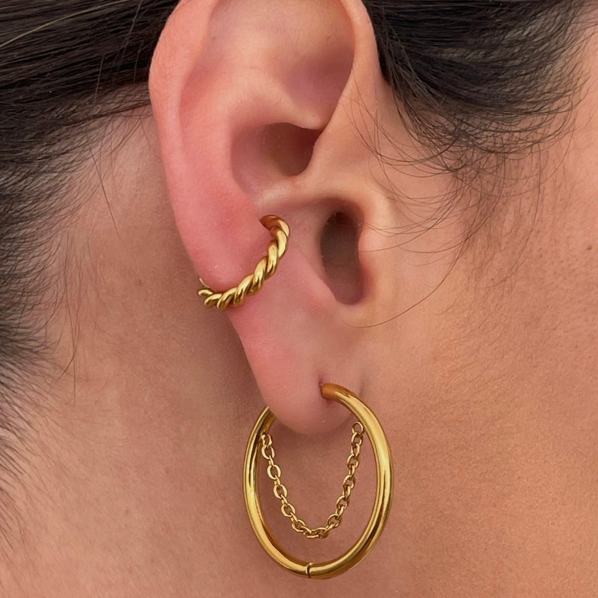 Hoop Earring Pipa | 18K Gold