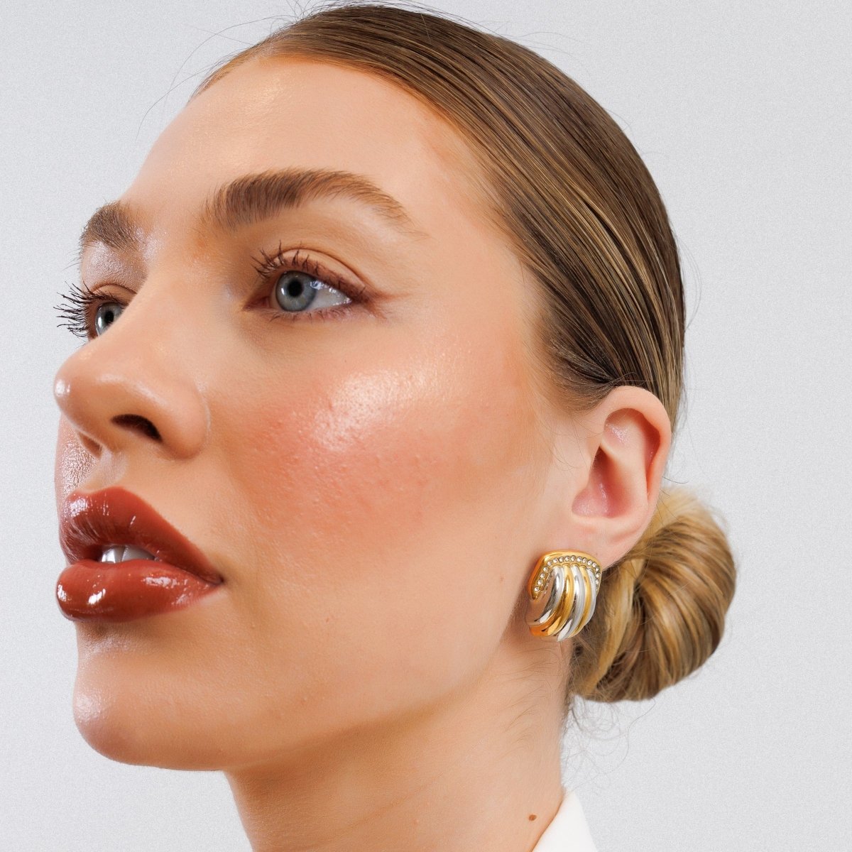 Dome Crystal Earring | 18K Gold & Silver