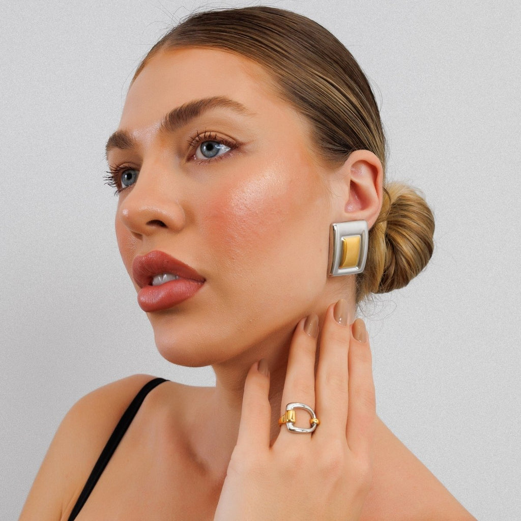 Geometric Earring | 18K Gold & Silver