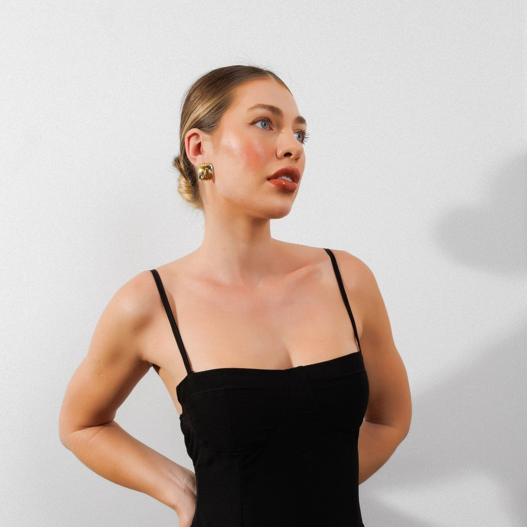 Spiral Square Earring | 18K Gold & Silver