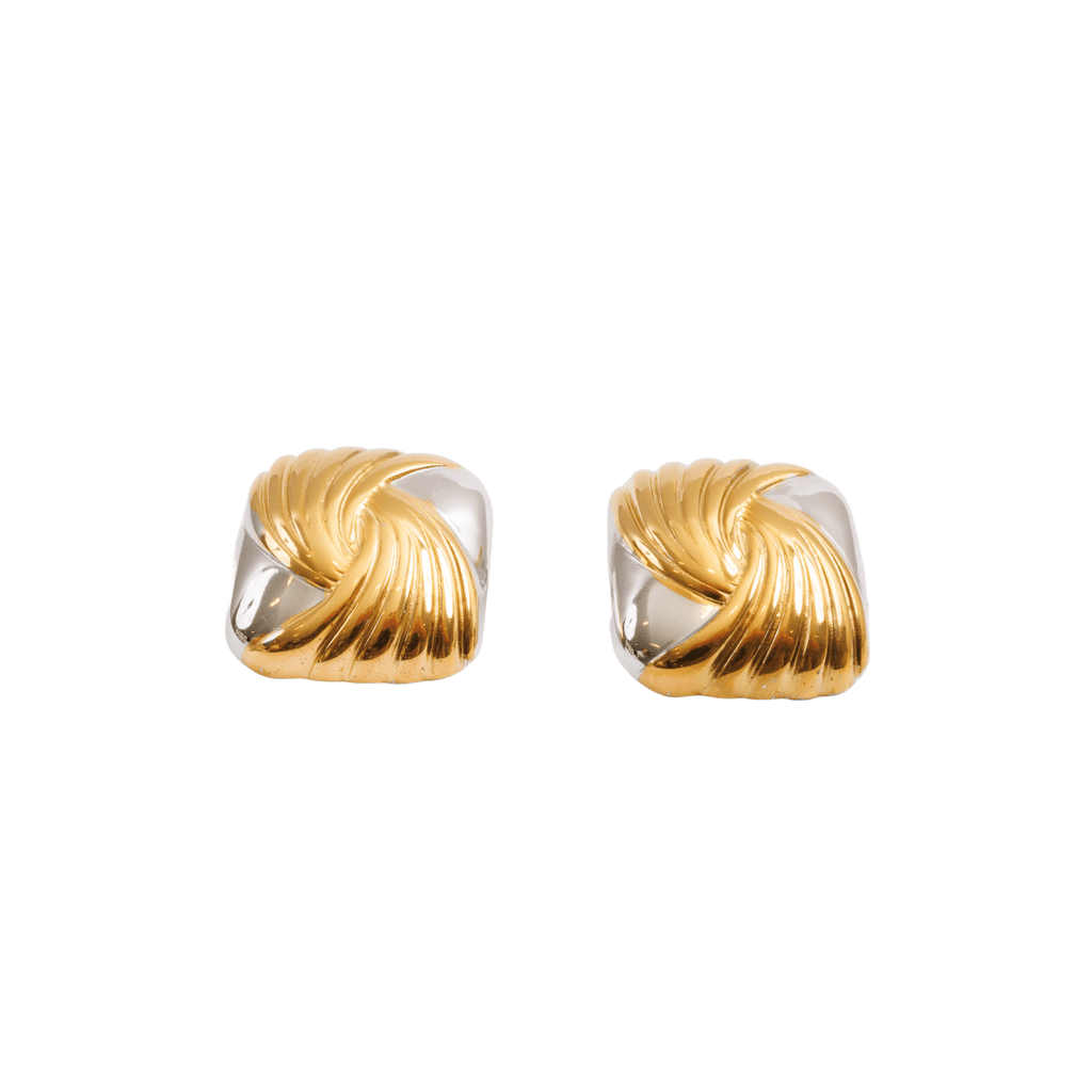 Spiral Square Earring | 18K Gold & Silver