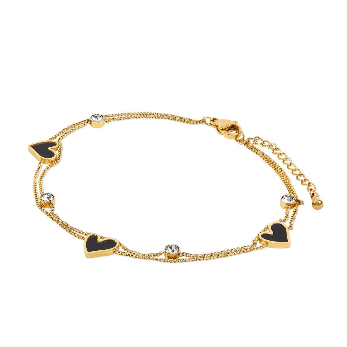 Double Heart Anklet with Stone | 18K Gold