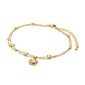Double Floral Pearl Anklet | 18K Gold